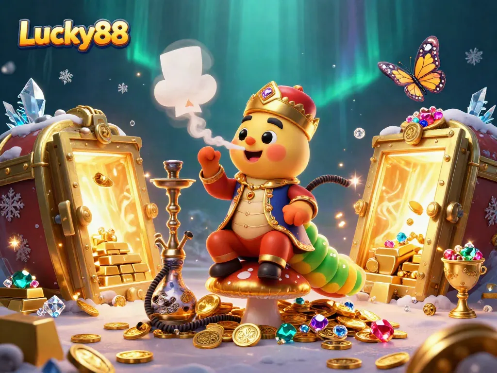 Engage with Lucky88 in an ultra-detailed casino adventure featuring vibrant 3D characters and treasure.