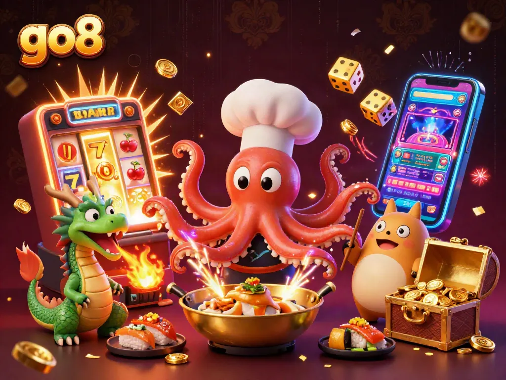 Experience exhilarating wins with go8's vibrant sushi-themed casino adventure illustration.