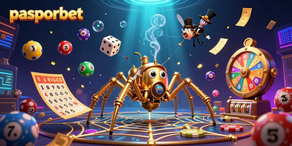 Pasporbet menawarkan pengalaman taruhan dengan bola lotere berwarna-warni dan elemen kasino menarik.