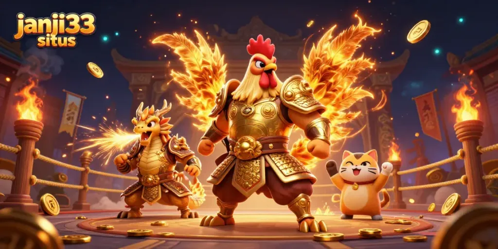 Memainkan janji33 situs dengan simbol keberuntungan dalam ilustrasi kasino yang penuh warna