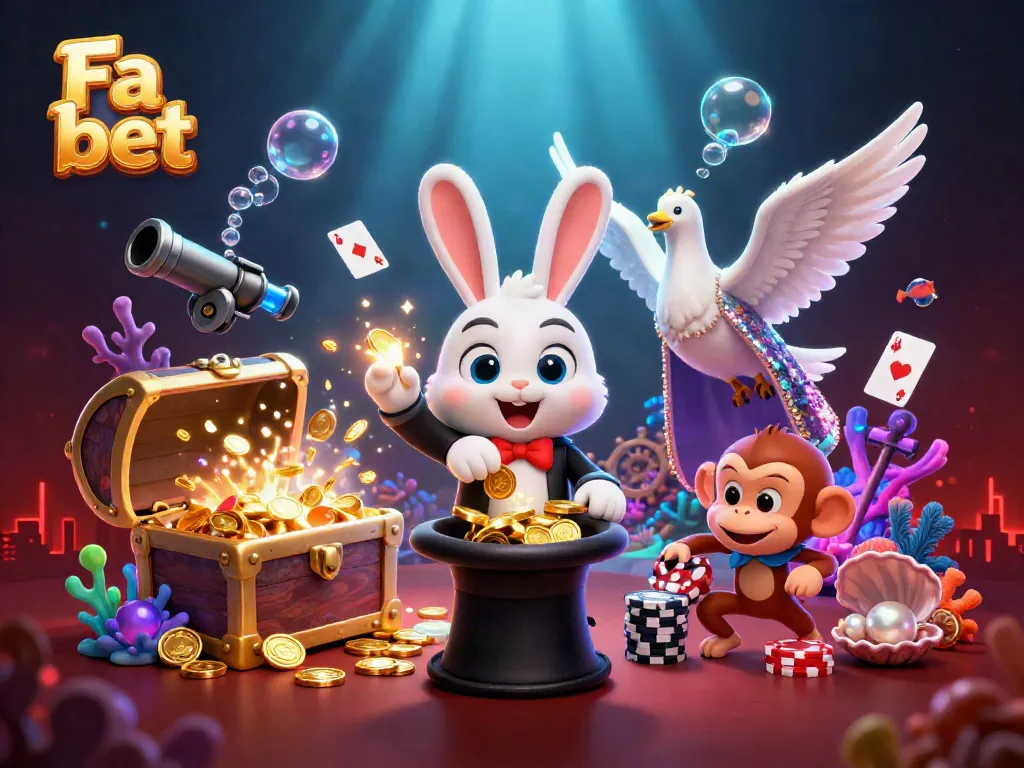 Fa bet showcases a captivating 3D illustration of a magician rabbit and friends engaging in exciting casino action.