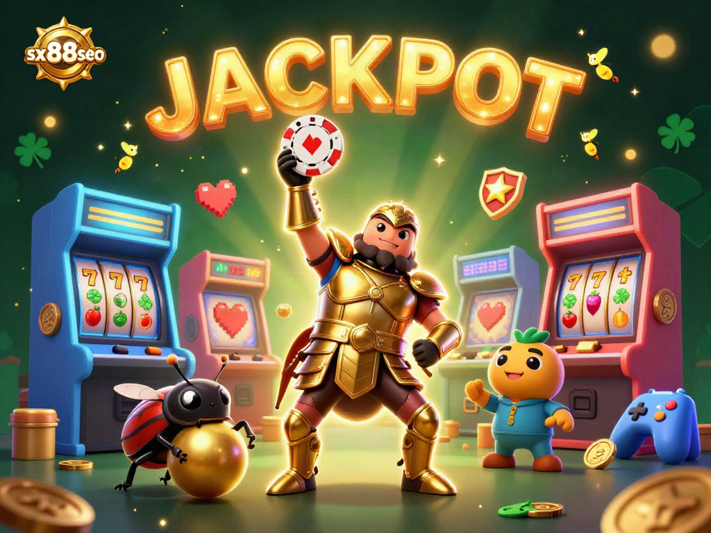 Experience big wins with sx88seo as fireflies declare JACKPOT amidst vibrant casino elements.