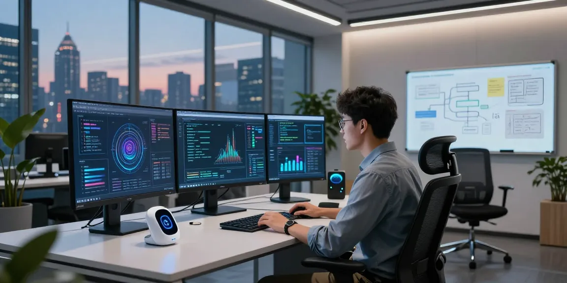 AI-driven workspace showcasing data science focused on crush ai technology with multiple screens.